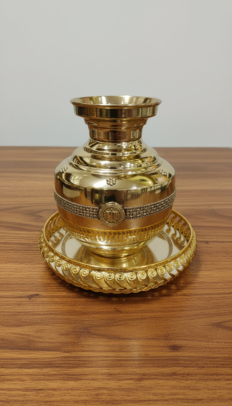 Brass Kalash with German Silver Tray – Pooja & Housewarming Set