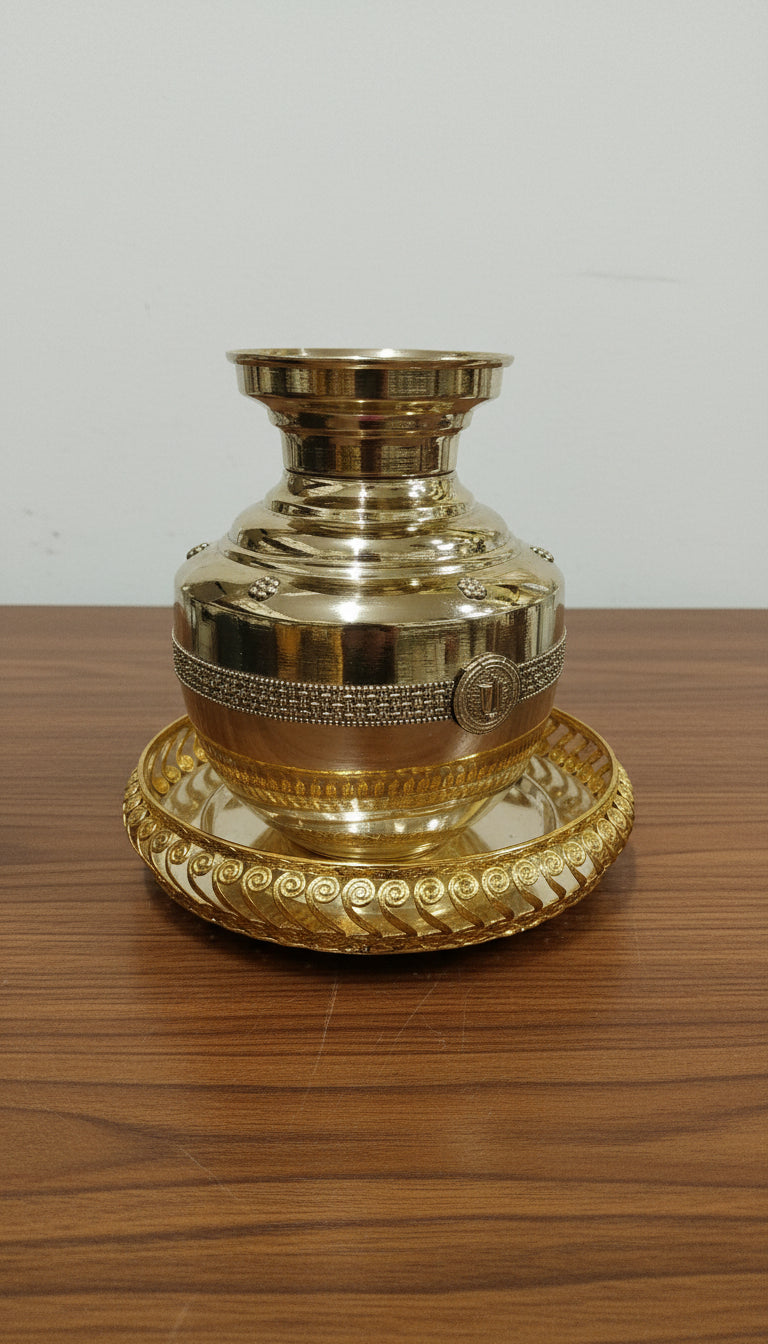 Brass Kalash with German Silver Tray – Pooja & Housewarming Set