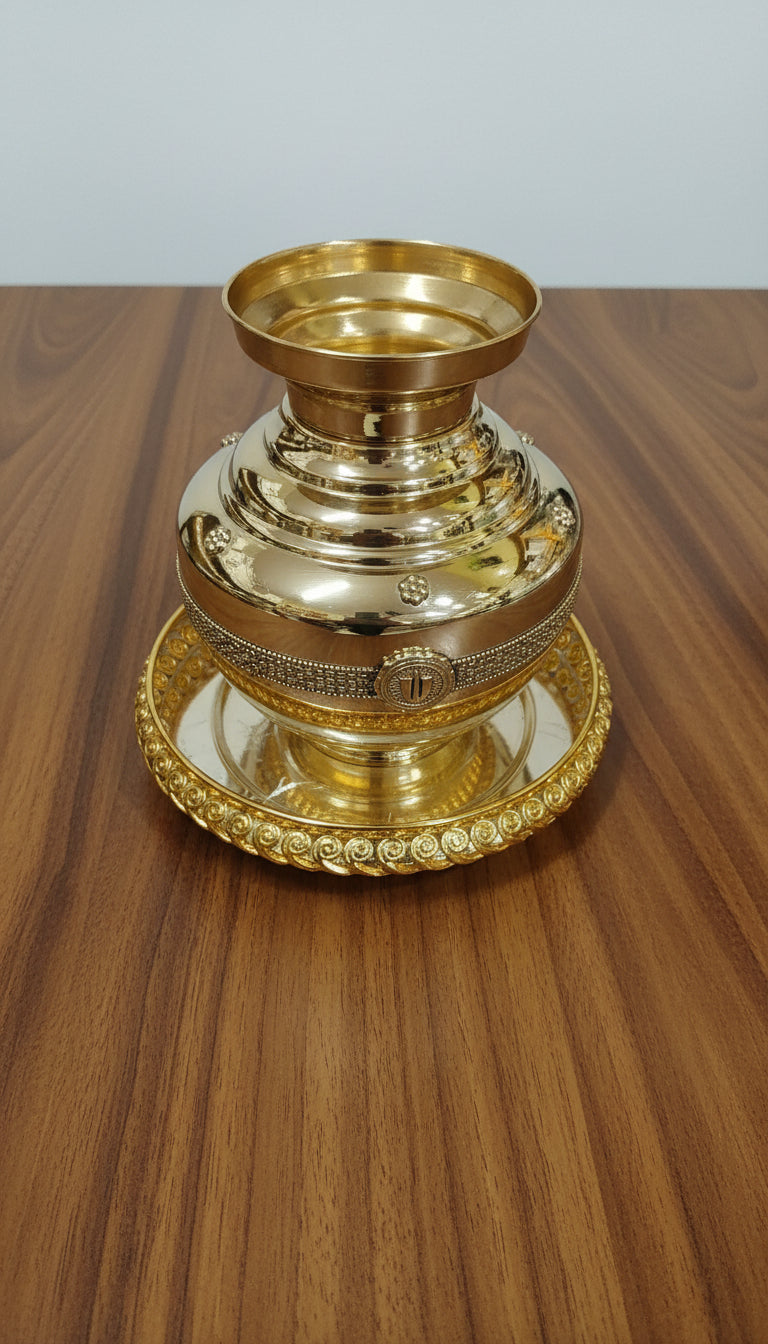 Brass Kalash with German Silver Tray – Pooja & Housewarming Set