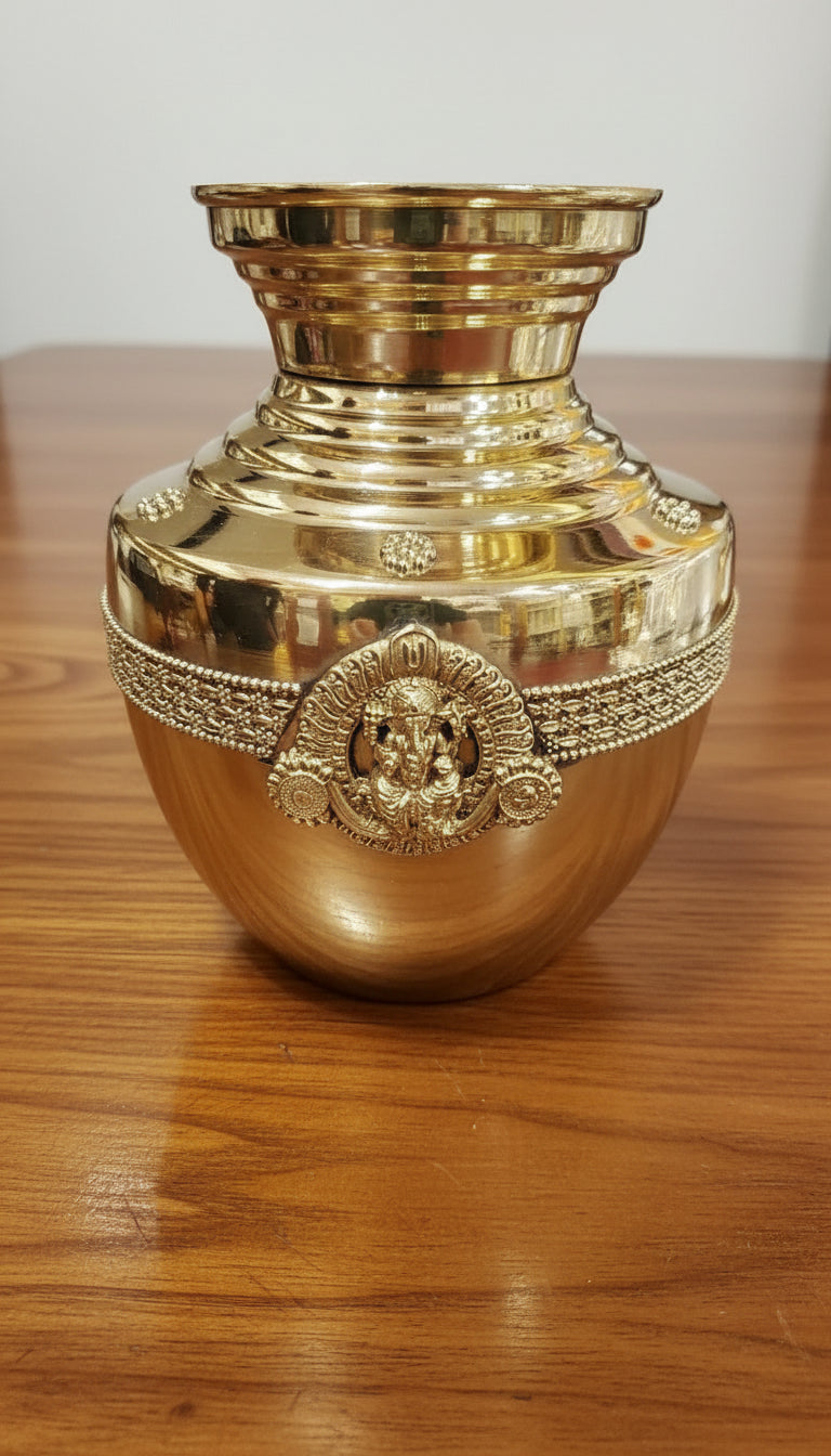 Brass ganesh Kalash with German Silver Tray – Pooja & Housewarming Set