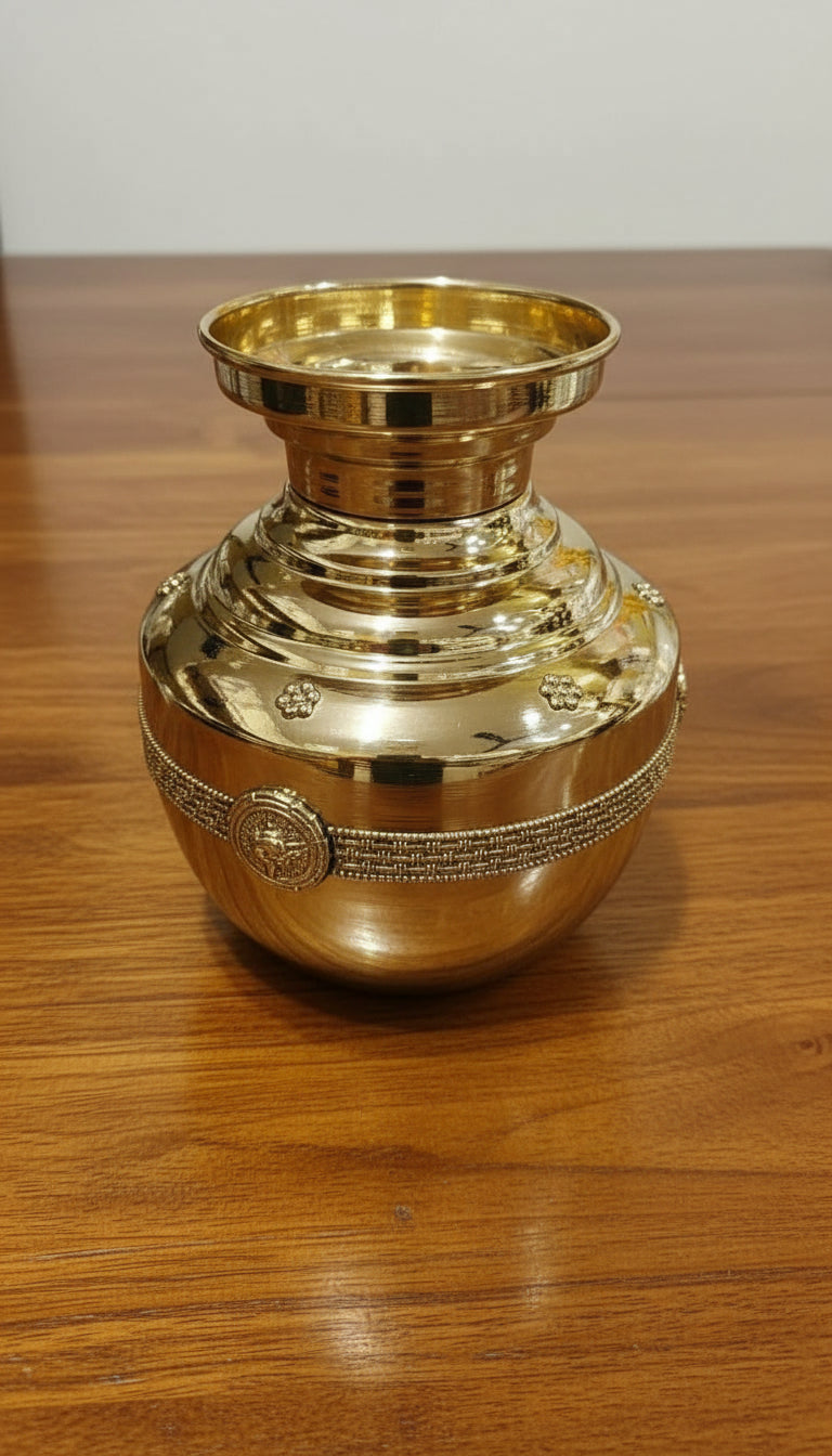 Pure brass finish Shanku chakra nama Kalash / Kodapana – Traditional Pooja & Home Décor