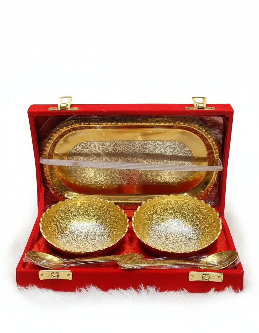 German Silver Tray with 2 Bowls & 2 Spoons – Snacks Platter in Gift Box