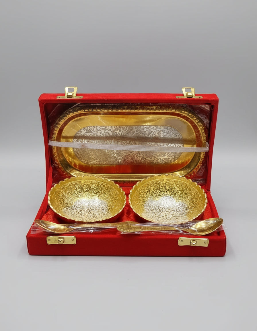German Silver Tray with 2 Bowls & 2 Spoons – Snacks Platter in Gift Box