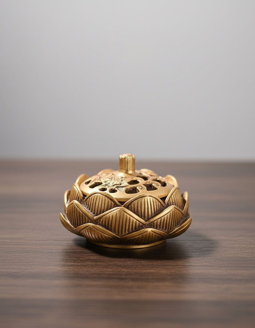 Brass Lotus Shape Loban Burner – Pooja & Meditation Accessory