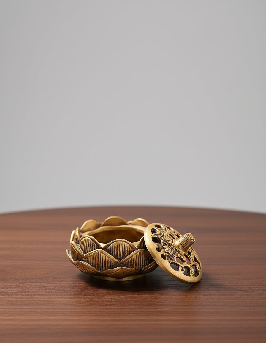 Brass Lotus Shape Loban Burner – Pooja & Meditation Accessory