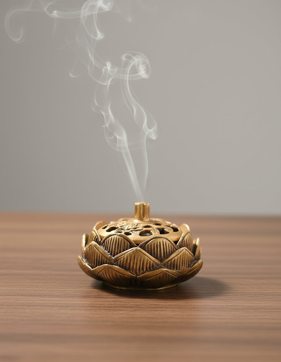 Brass Lotus Shape Loban Burner – Pooja & Meditation Accessory