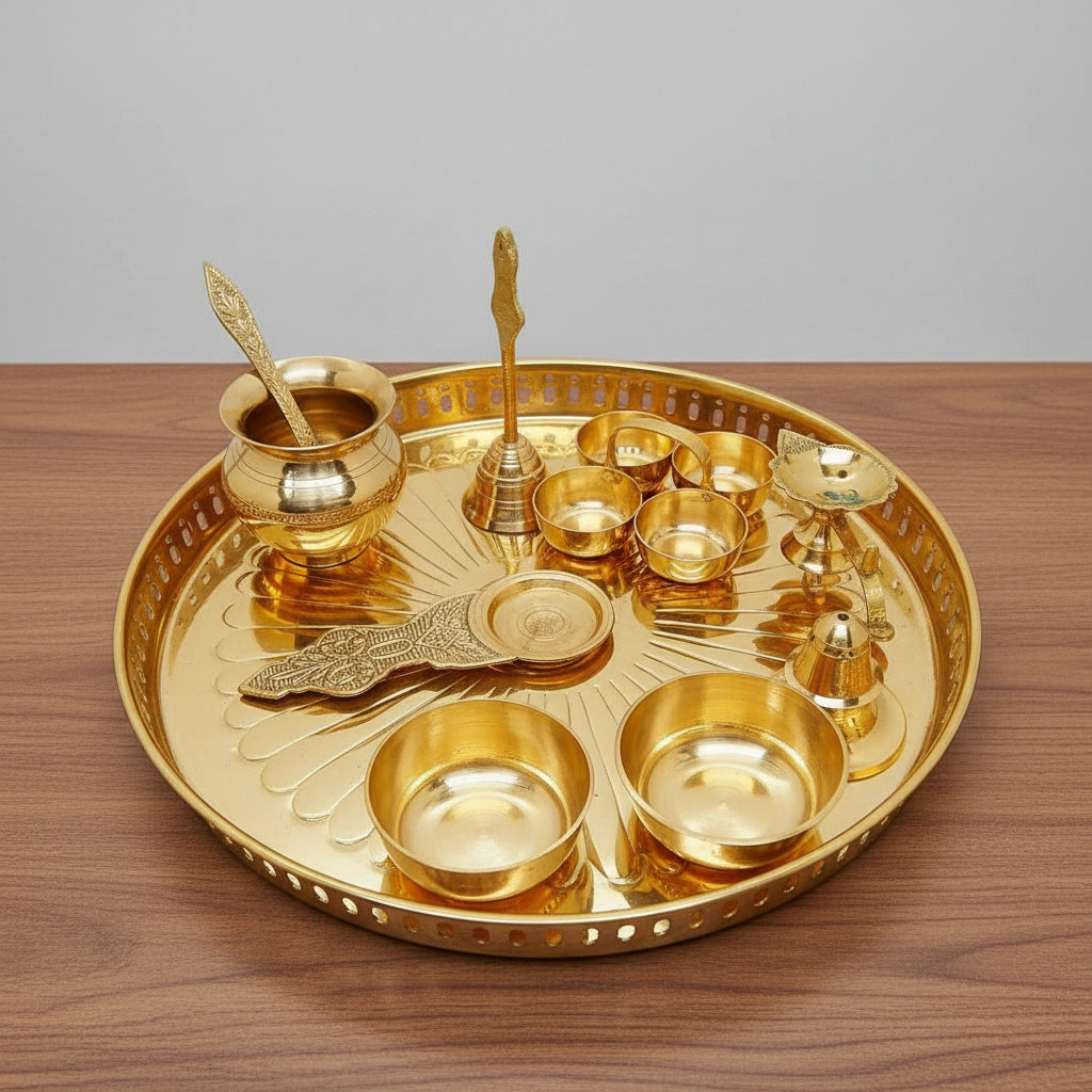 Brass Pooja Thali Set – Traditional Housewarming Gift , 10 pieces set