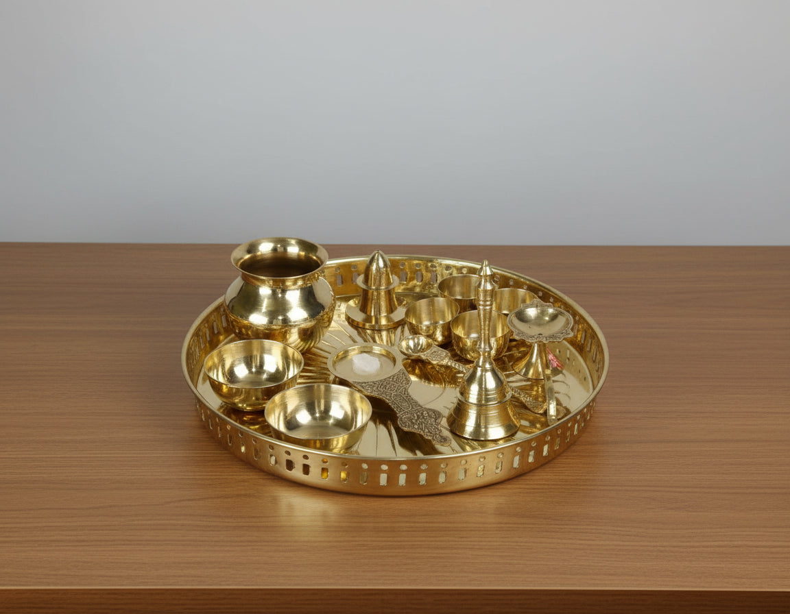 Brass Pooja Thali Set – Traditional Housewarming Gift , 10 pieces set