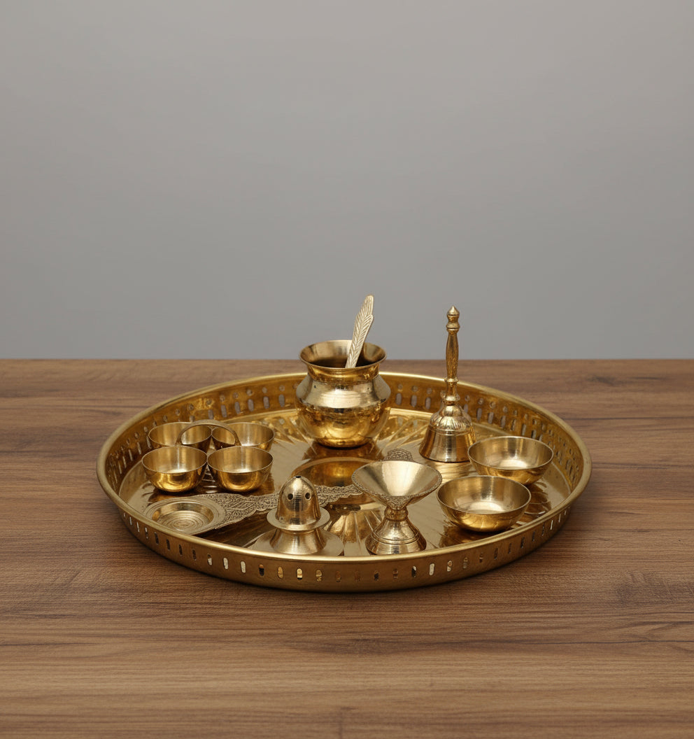 Brass Pooja Thali Set – Traditional Housewarming Gift , 10 pieces set