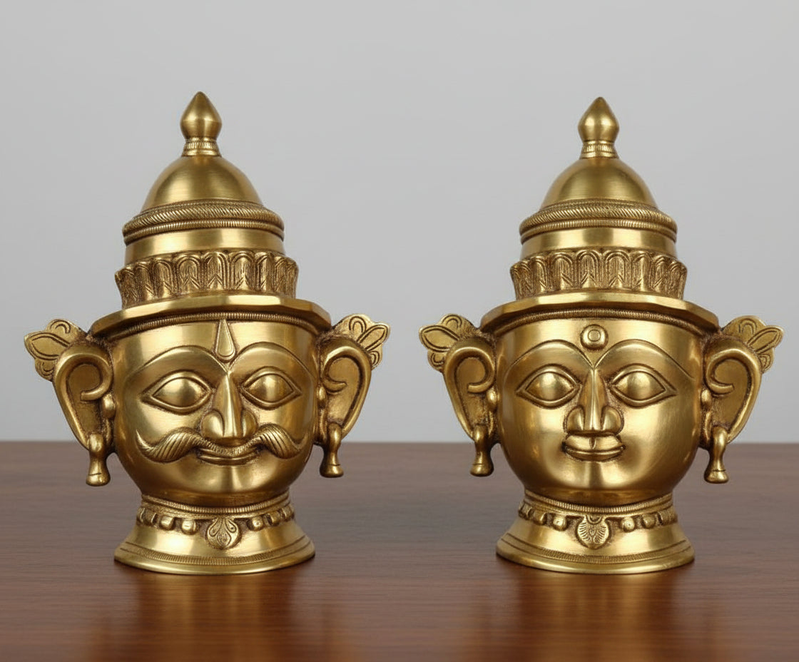 Brass Shiv Parvati Face – Divine Wall Hanging for Pooja & Home Décor