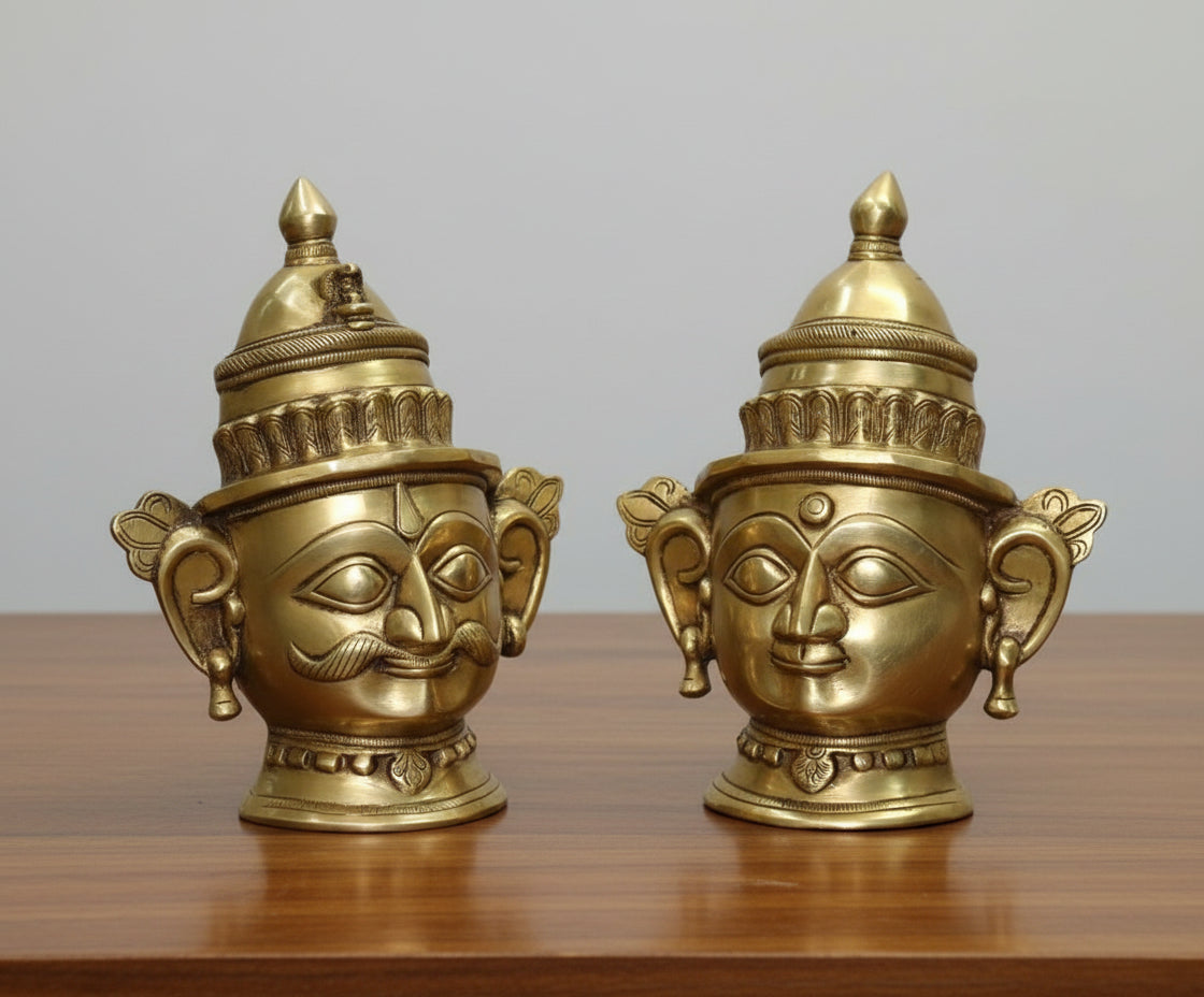 Brass Shiv Parvati Face – Divine Wall Hanging for Pooja & Home Décor