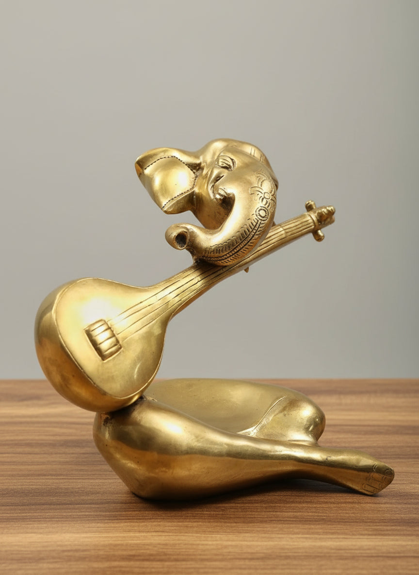 brass ganesh statue with veena for pooja/ home decor