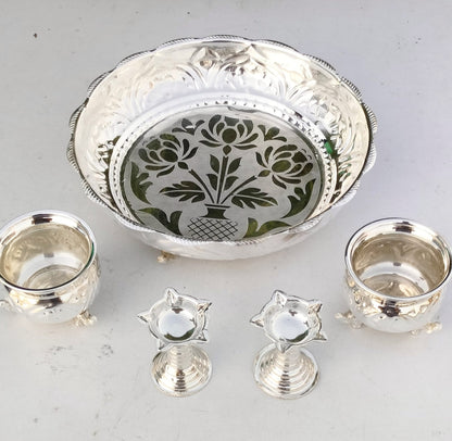 German silver pooja set combo of 5 pieces for Diwali/ housewarming