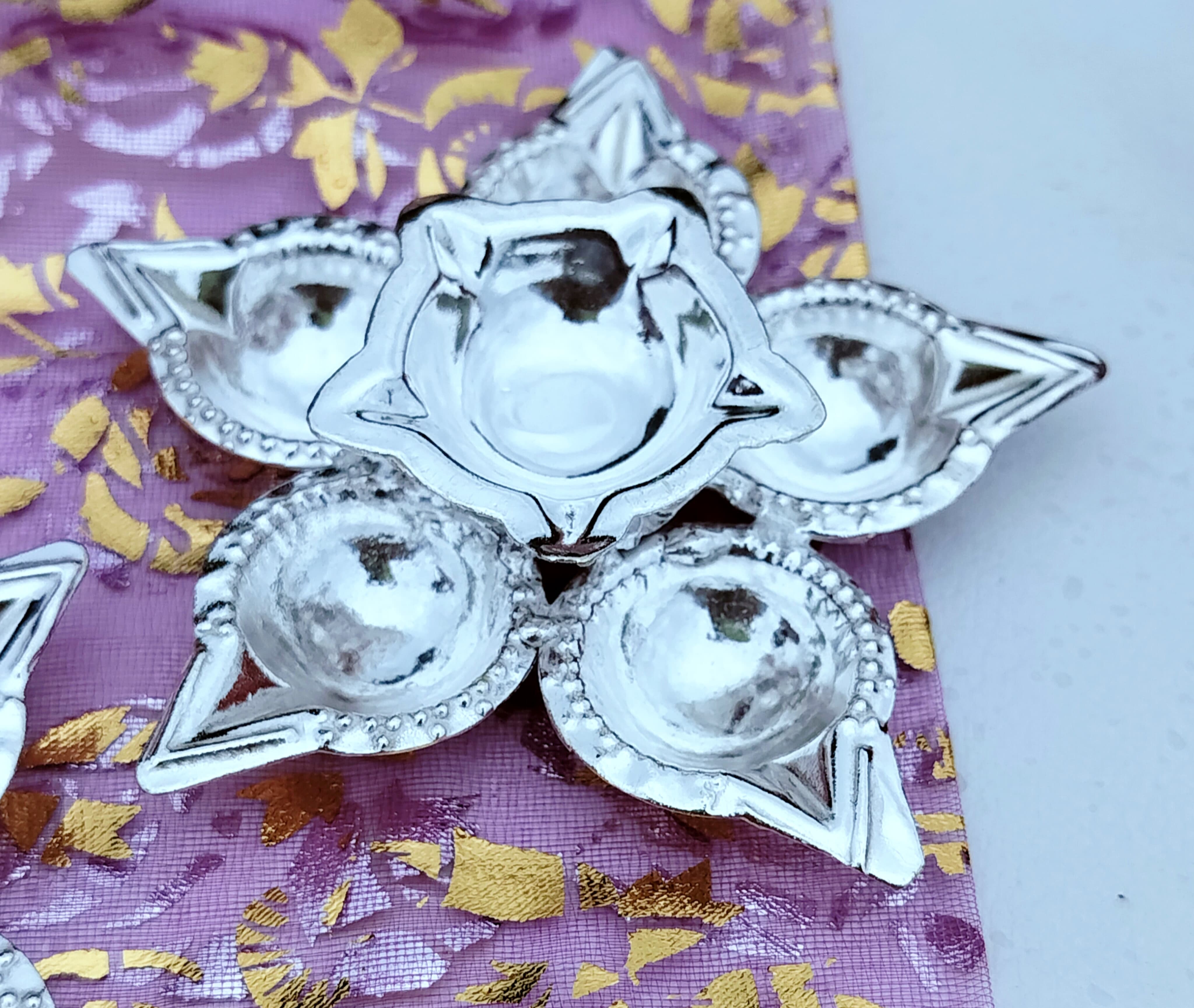 Set of 10 German Silver panchmukhi Diya Set for Diwali/Housewarming Pooja