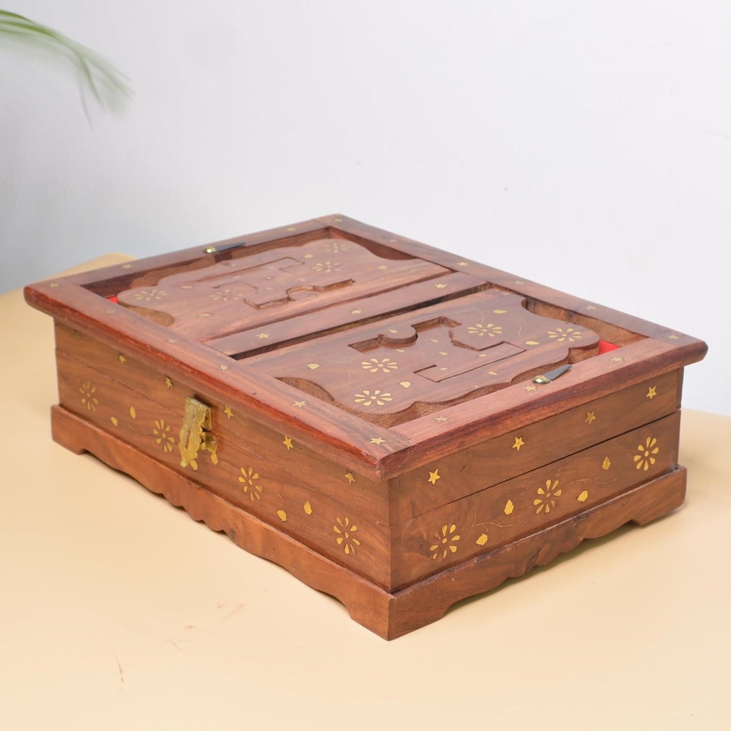 Sheesham Wooden Handmade Brass Work  Quran/bibal/geeta Box Stand