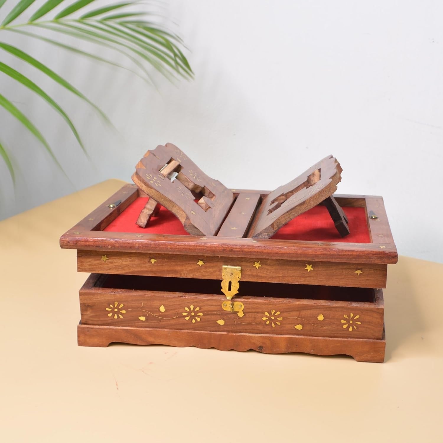 Sheesham Wooden Handmade Brass Work Quran/bibal/Geeta Box Stan