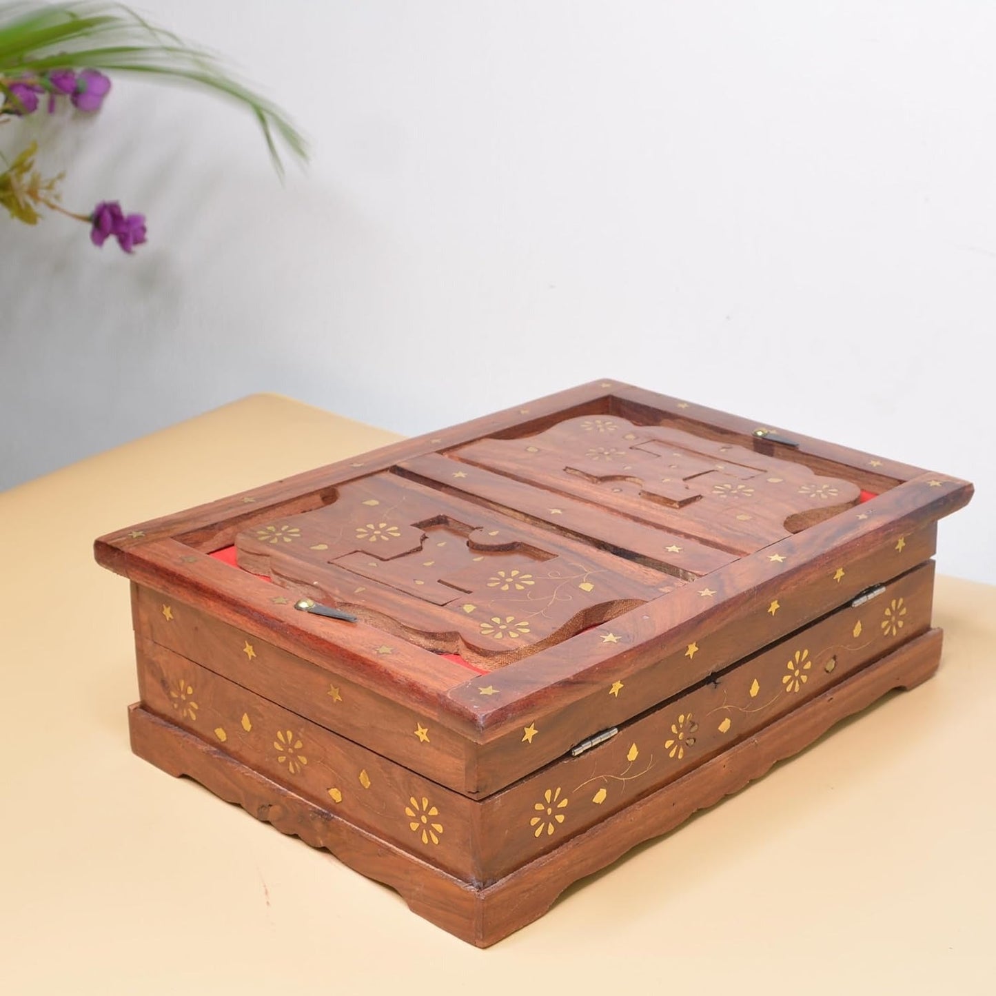 Sheesham Wooden Handmade Brass Work  Quran/bibal/geeta Box Stand