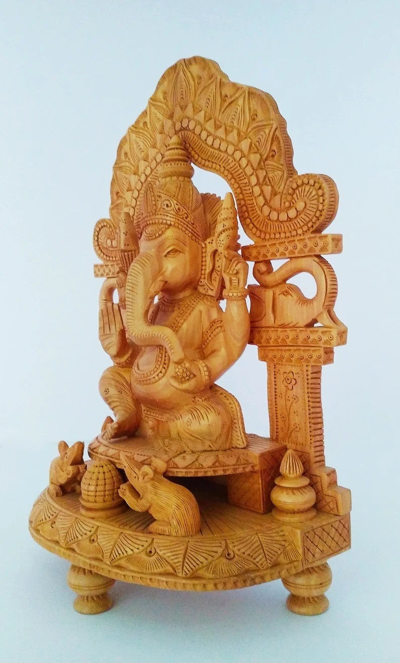 Wooden Ganesh /wooden Hand Carved Fine Ganesh Idol