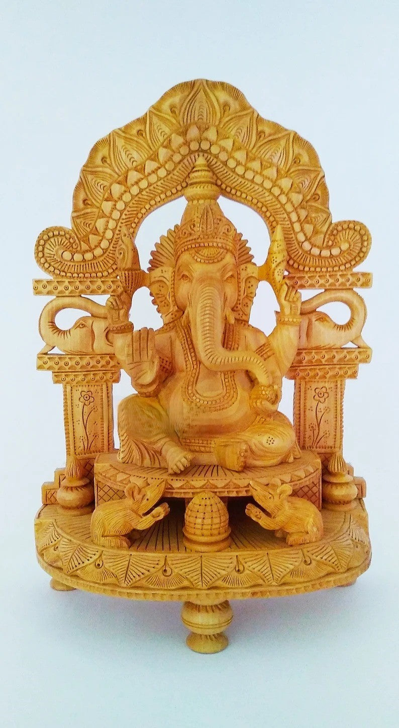 Wooden Ganesh /wooden Hand Carved Fine Ganesh Idol