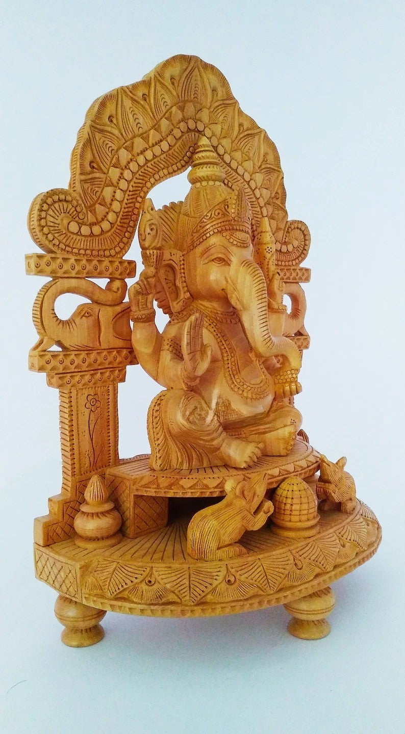 Wooden Ganesh /wooden Hand Carved Fine Ganesh Idol