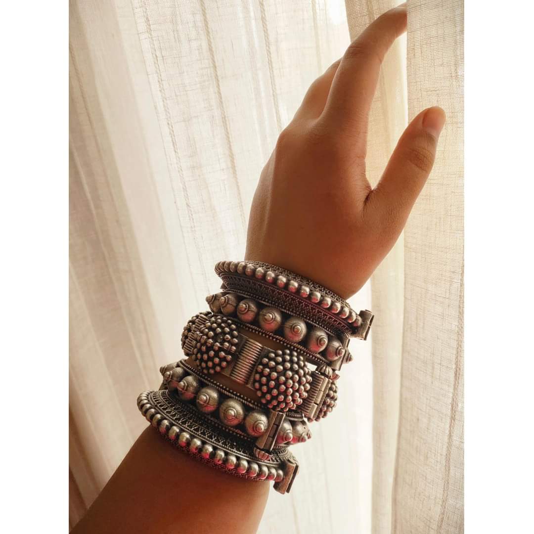 set of 5 oxidized Silver replica openable bangles combo set for women