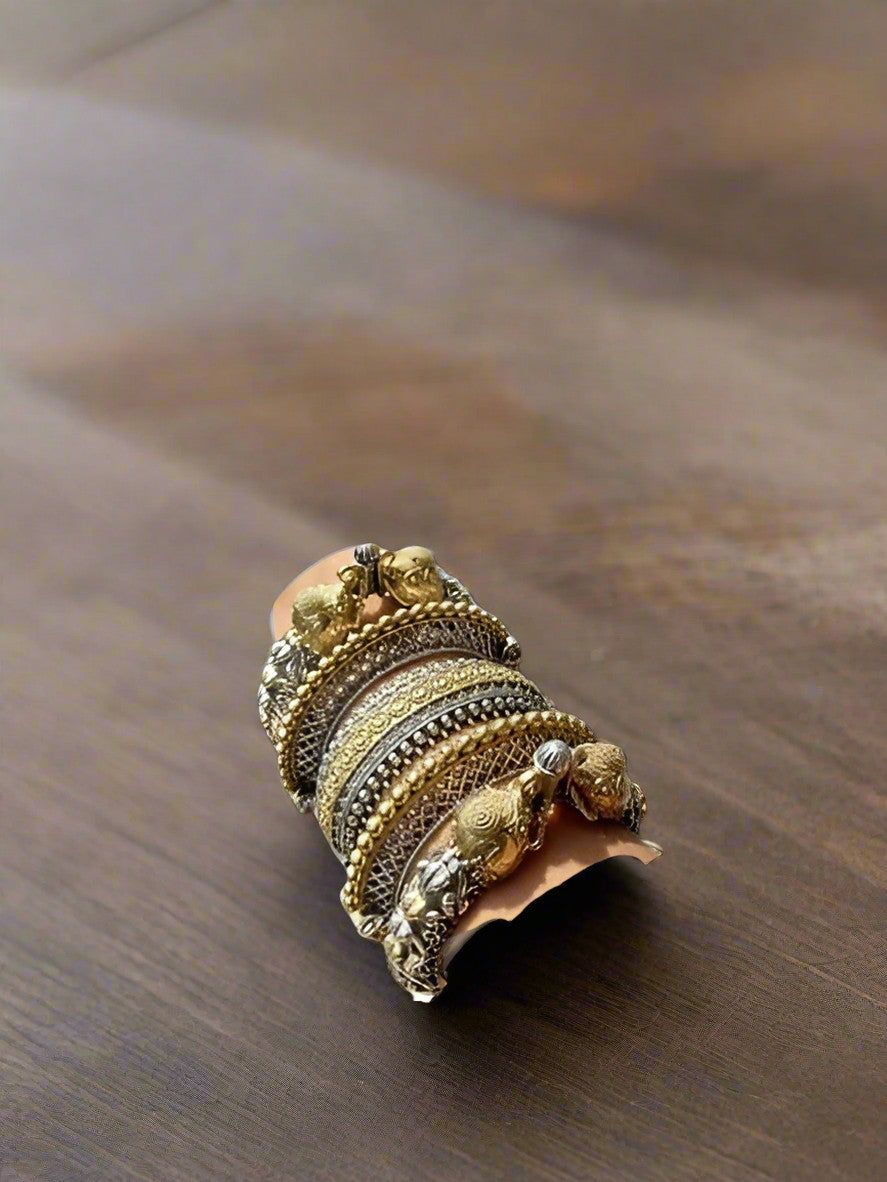 set of 5 dual tone oxidized Silver replica openable bangles combo set