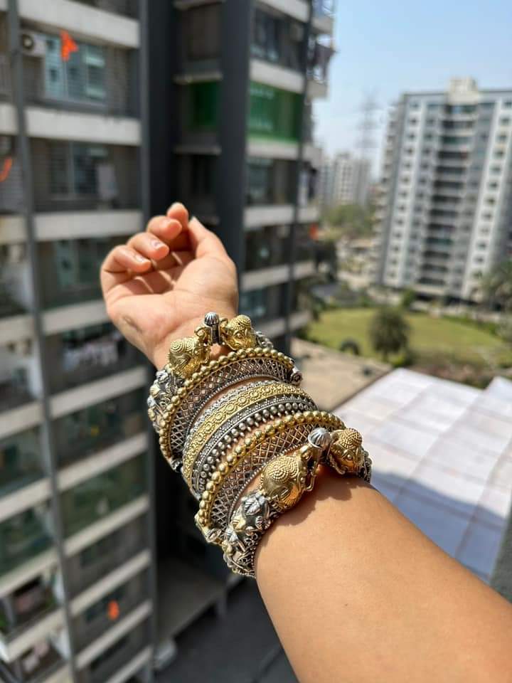 set of 5 dual tone oxidized Silver replica openable bangles combo set