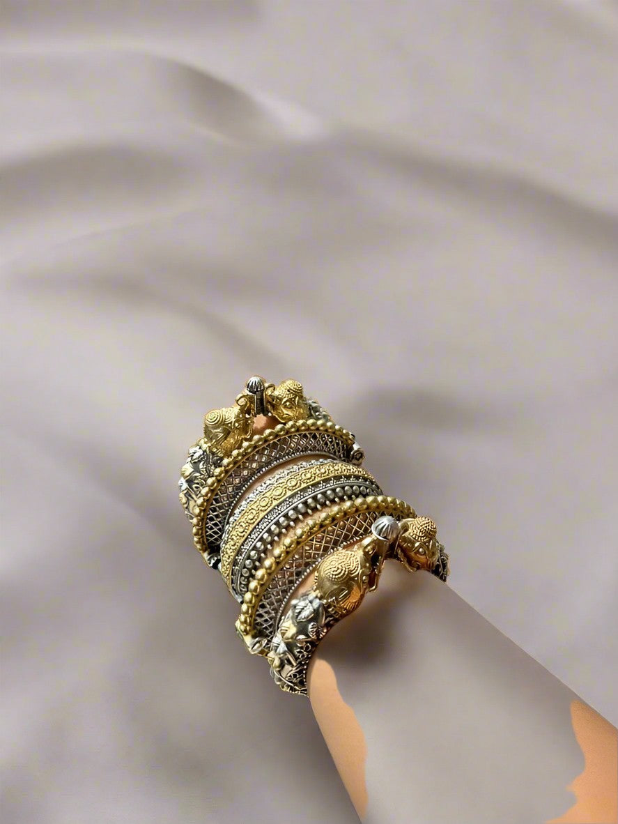 set of 5 dual tone oxidized Silver replica openable bangles combo set