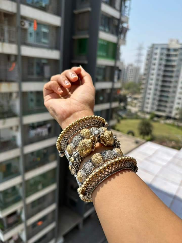 set of 5 dual tone oxidized Silver replica openable bangles combo set