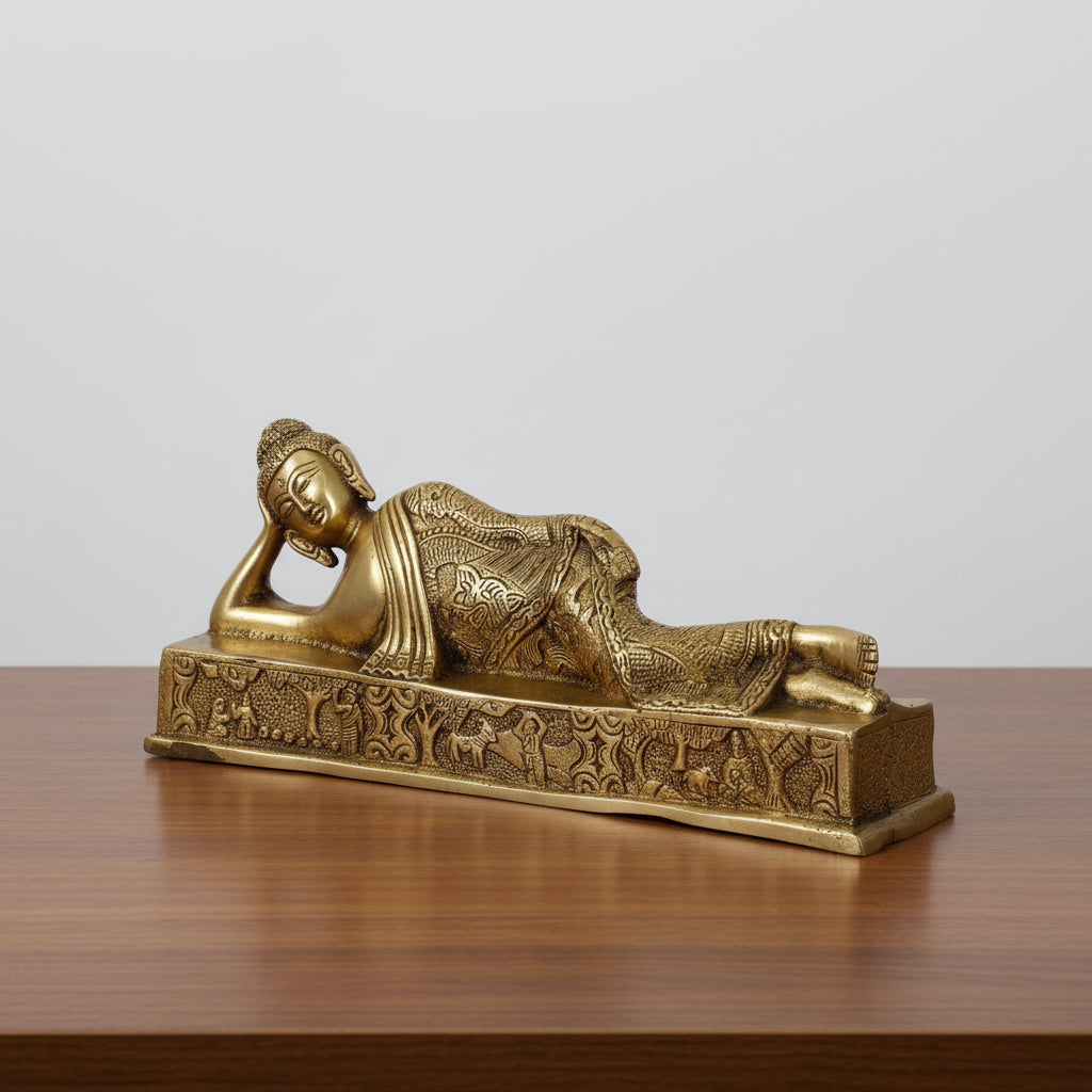 Brass Fully Carved Resting Buddha Idol Statue showpiece, Home dceor