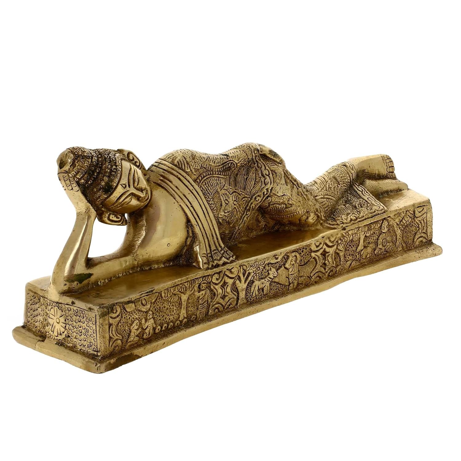 Brass Fully Carved Resting Buddha Idol Statue showpiece, Home dceor