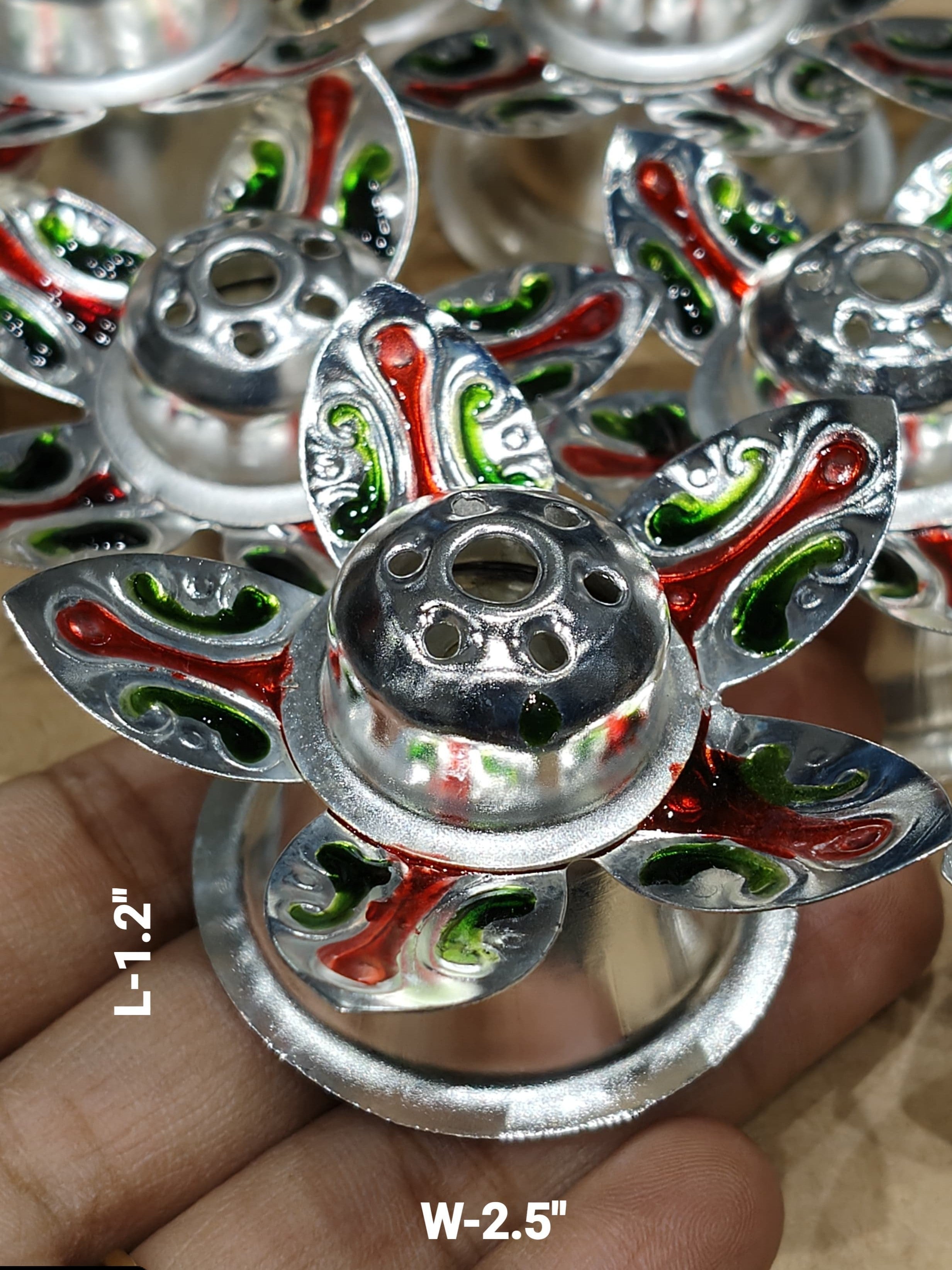 Silver Plated Meena Leaf Agarbatti Stand/Incense Holder