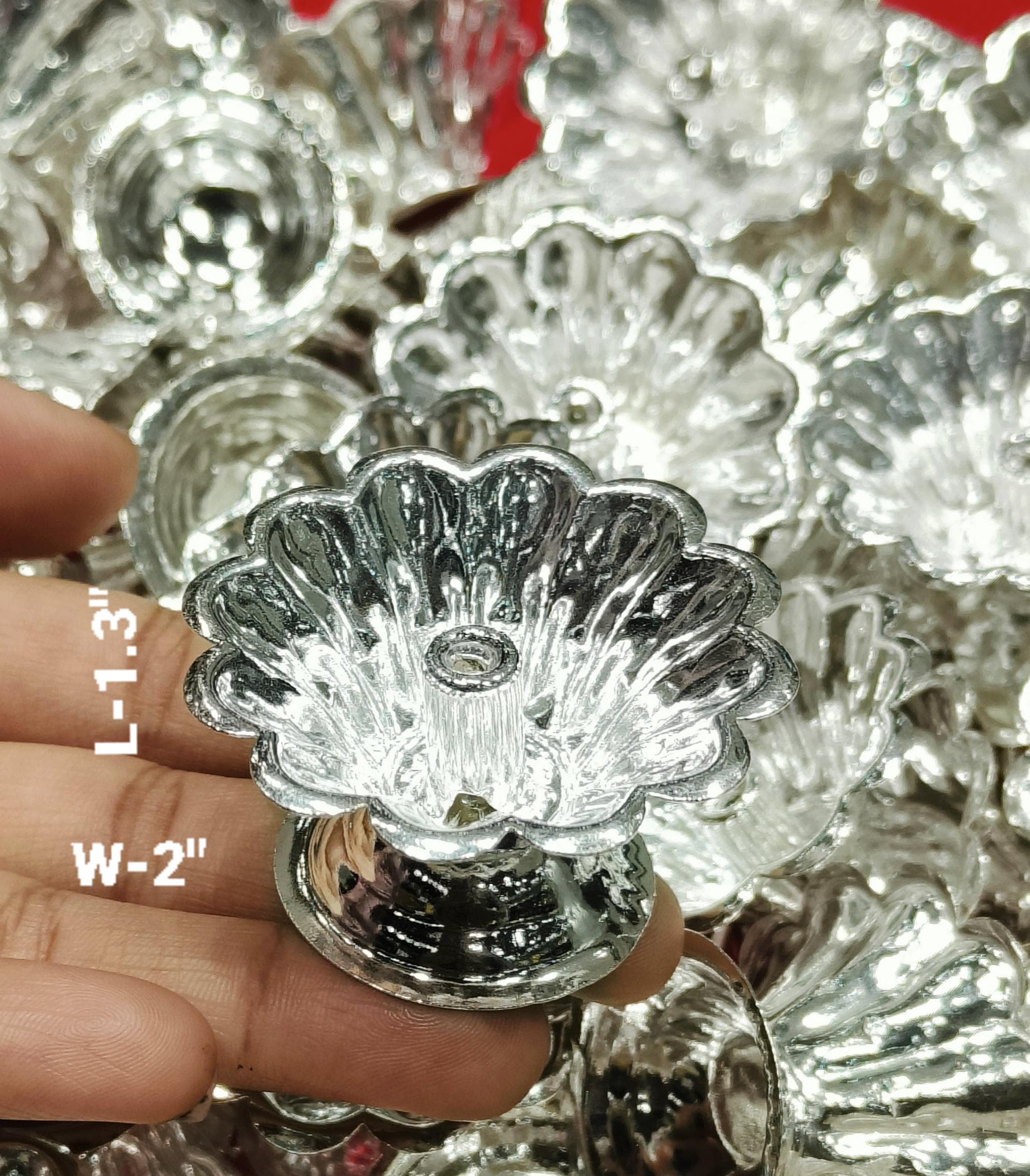 Silver Plated Flower Design Set of 12 Pieces Small Diya for Temple/ Diwali/ give Away Gifts