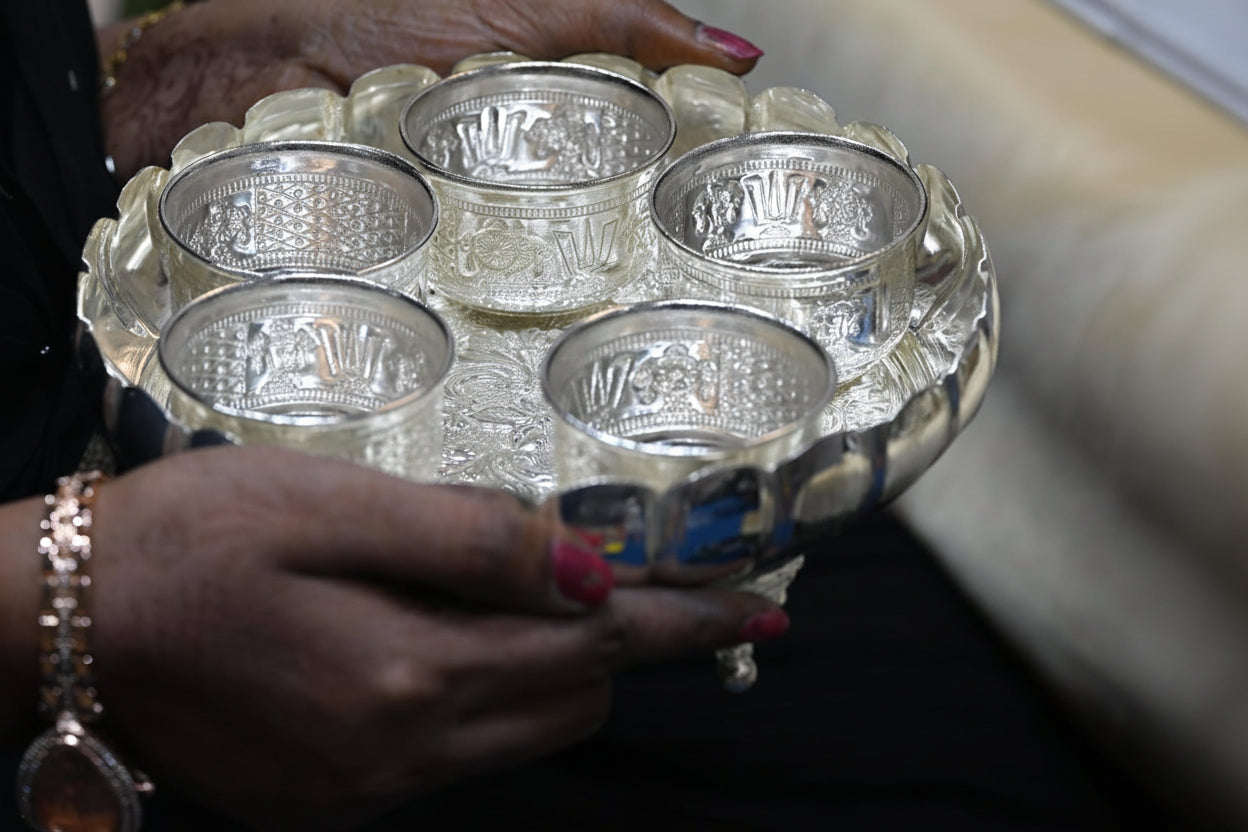 German Silver flower Tray with 5 Bowl Set