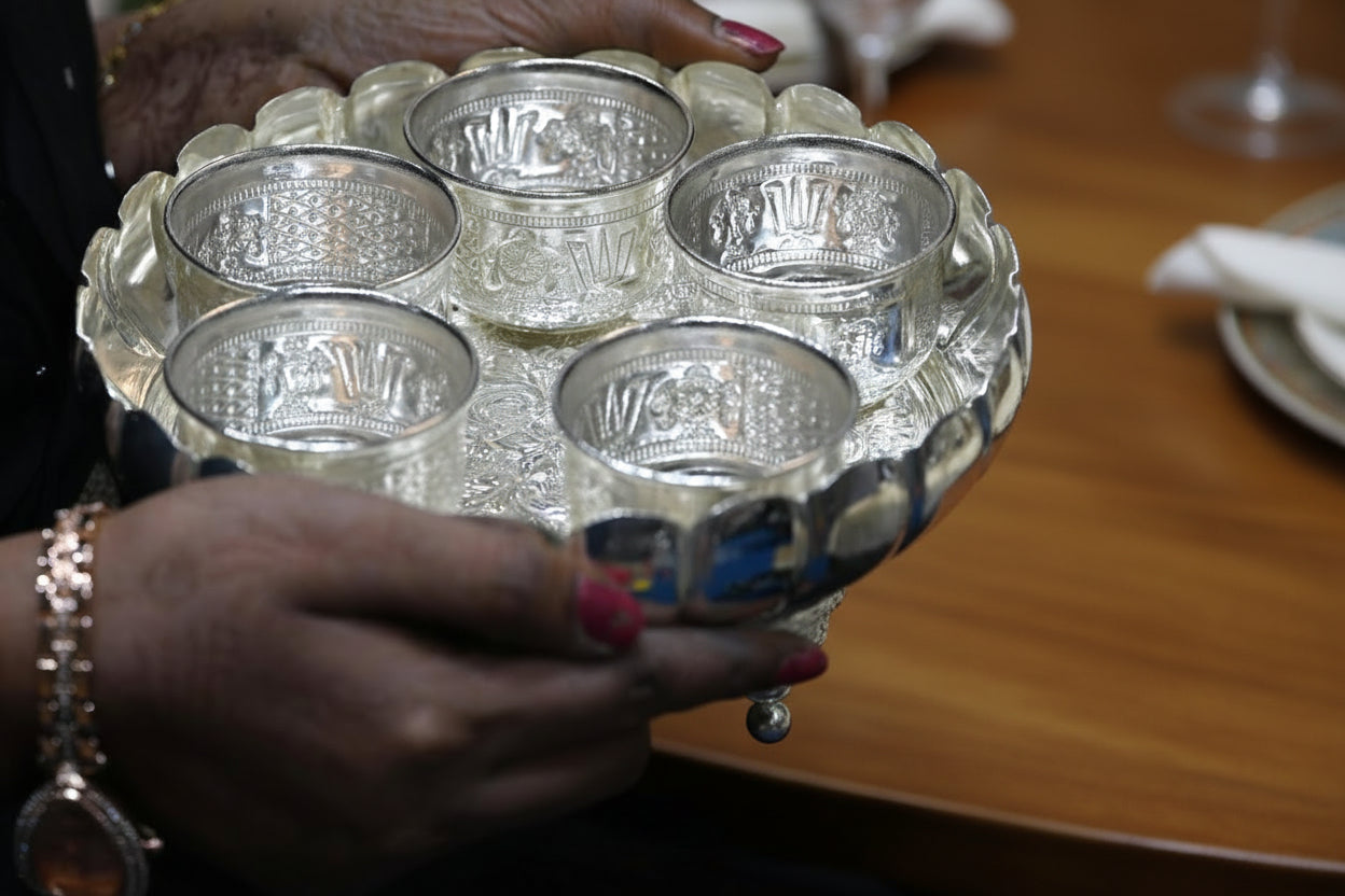 German Silver flower Tray with 5 Bowl Set