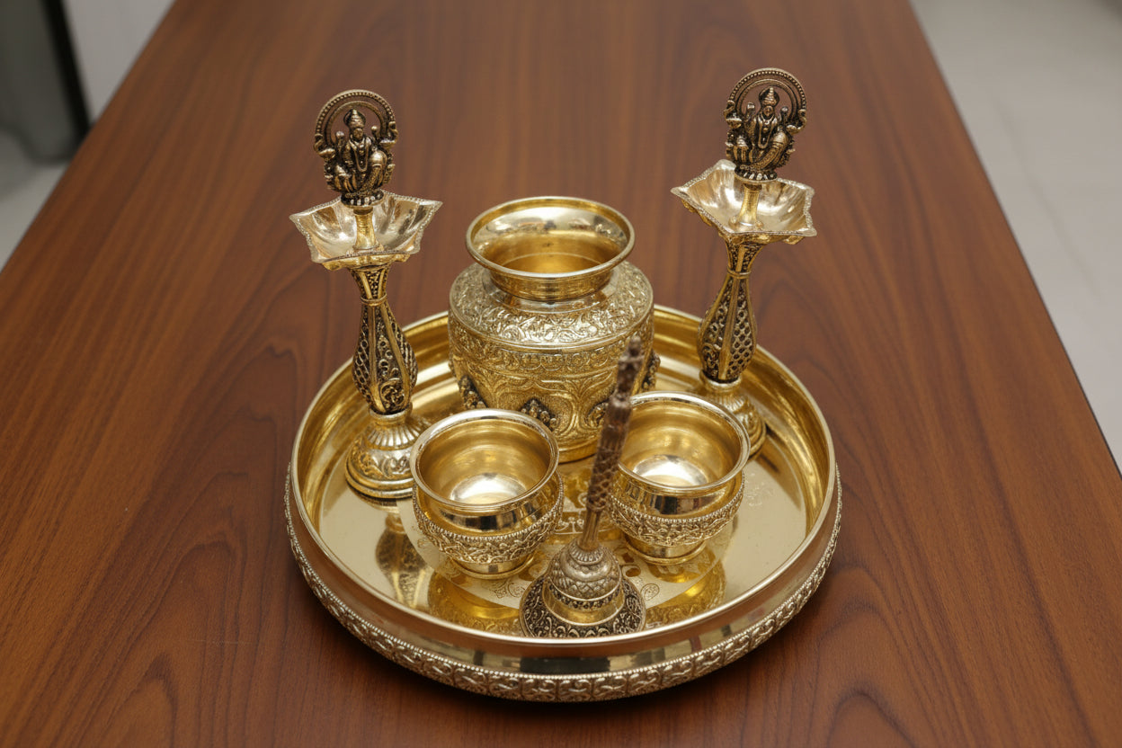 Brass Pooja Thali Set – For Housewarming Pooja