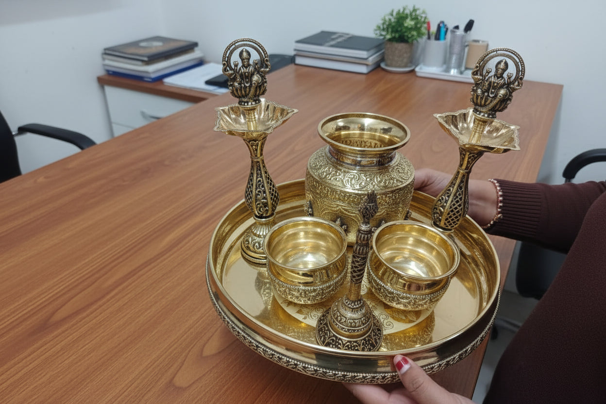 Brass Pooja Thali Set – For Housewarming Pooja