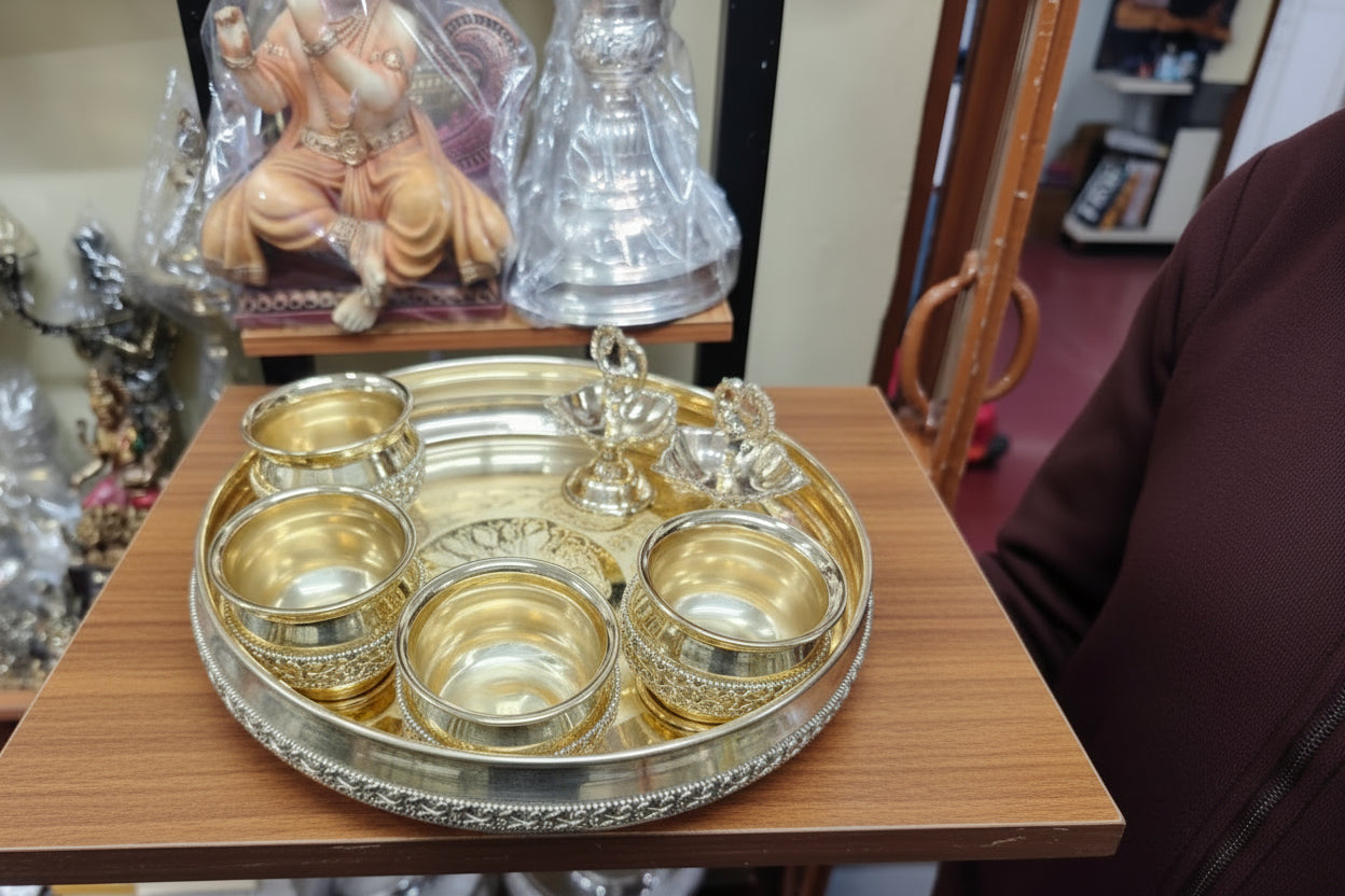 Brass Pooja Thali Set – For Housewarming Pooja , 7 pieces