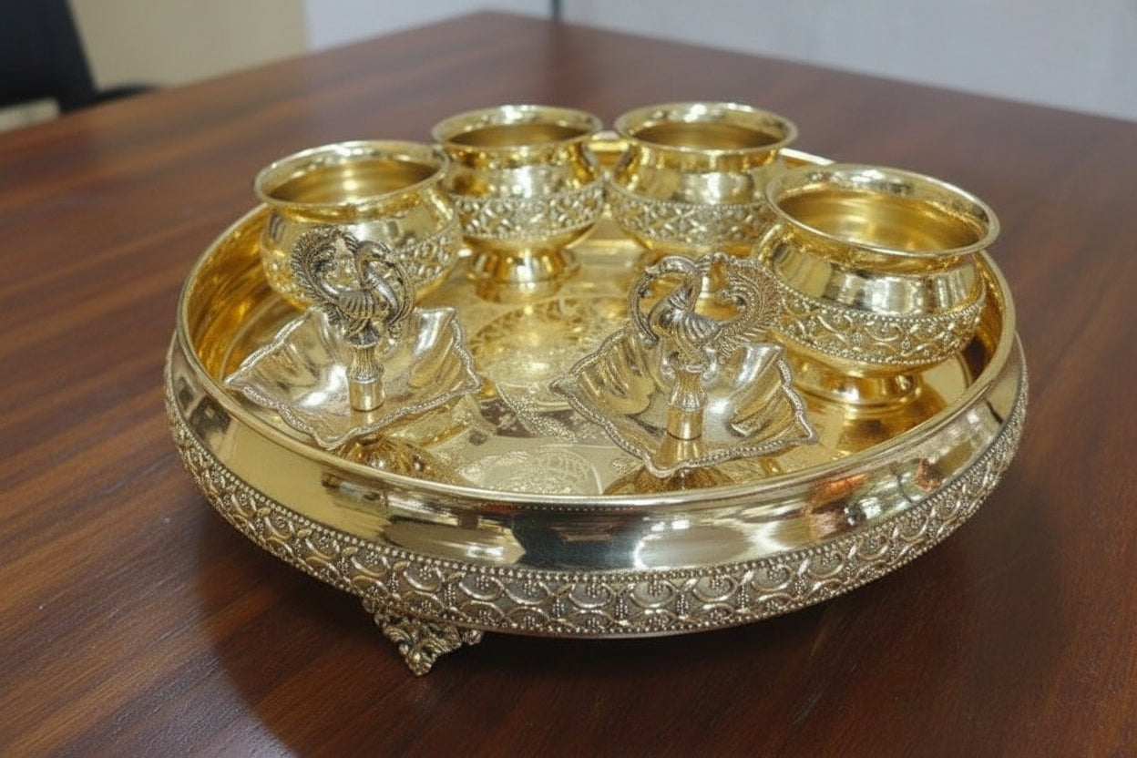 Brass Pooja Thali Set – For Housewarming Pooja , 7 pieces