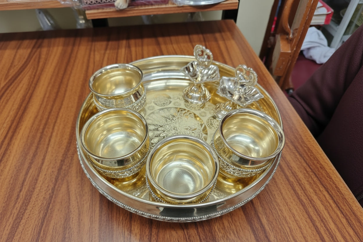 Brass Pooja Thali Set – For Housewarming Pooja , 7 pieces