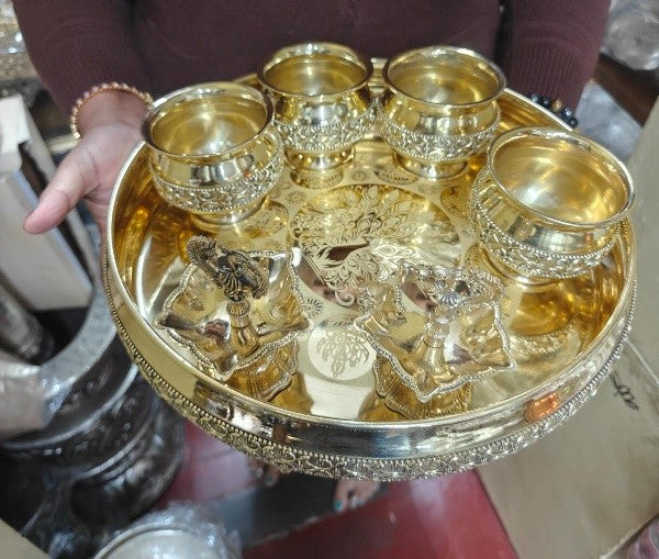 Brass Pooja Thali Set – For Housewarming Pooja , 7 pieces