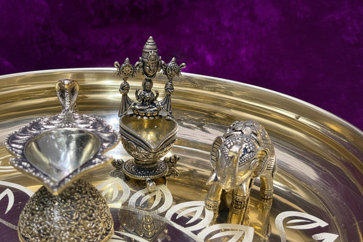 Brass Pooja Thali Set  – For Housewarming Pooja, 10 pieces