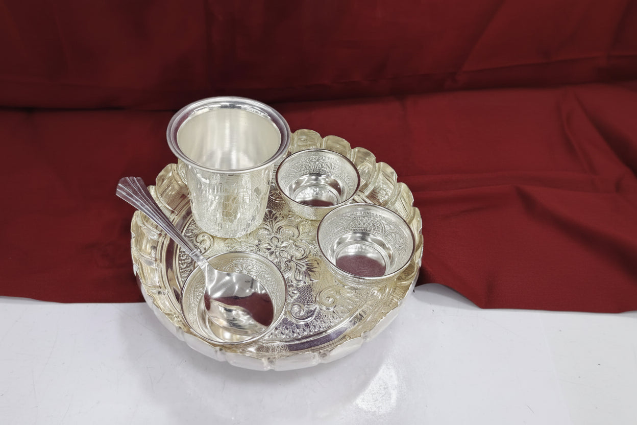 German Silver Pooja Thali Set – For Housewarming & Gift Item