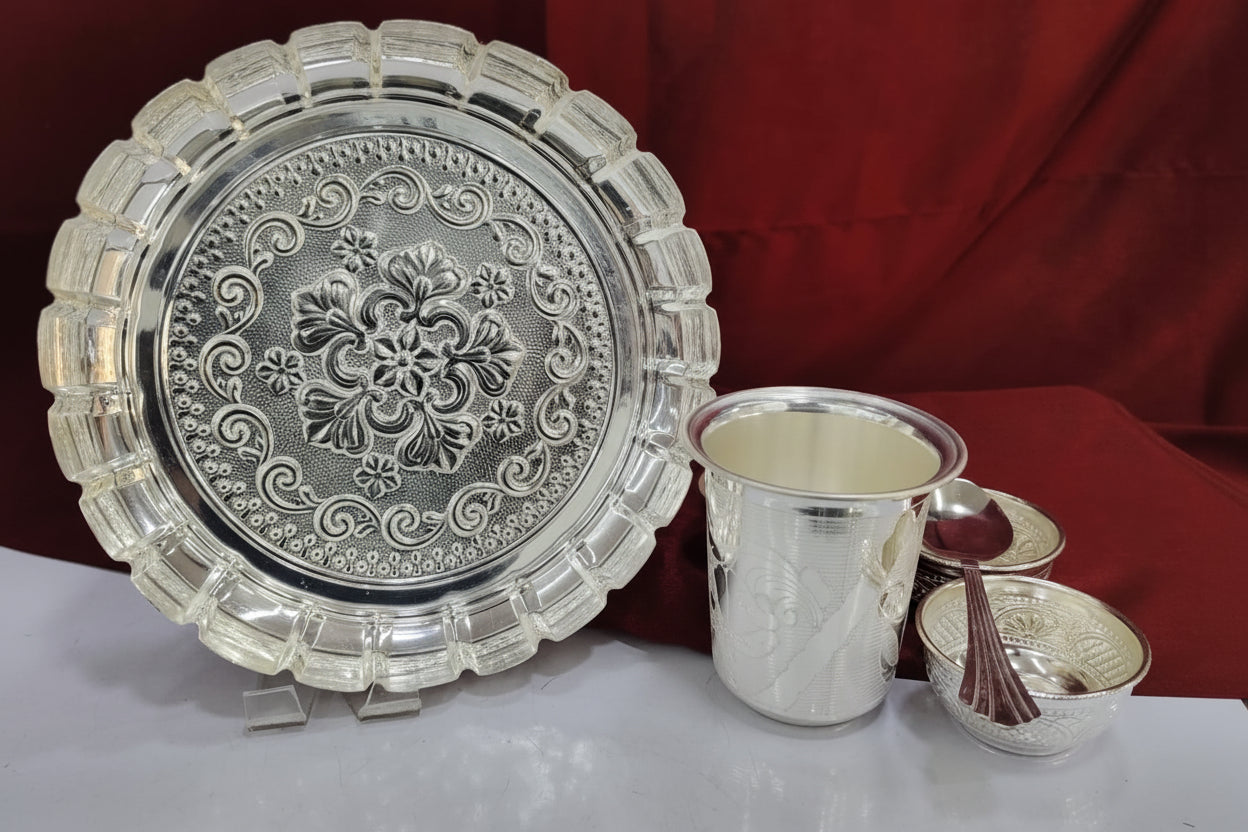 German Silver Pooja Thali Set – For Housewarming & Gift Item