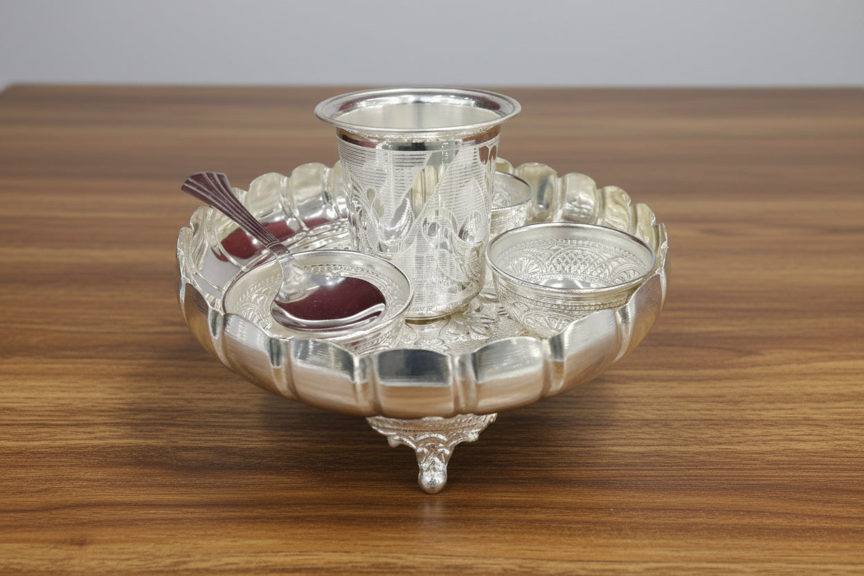 German Silver Pooja Thali Set – For Housewarming & Gift Item