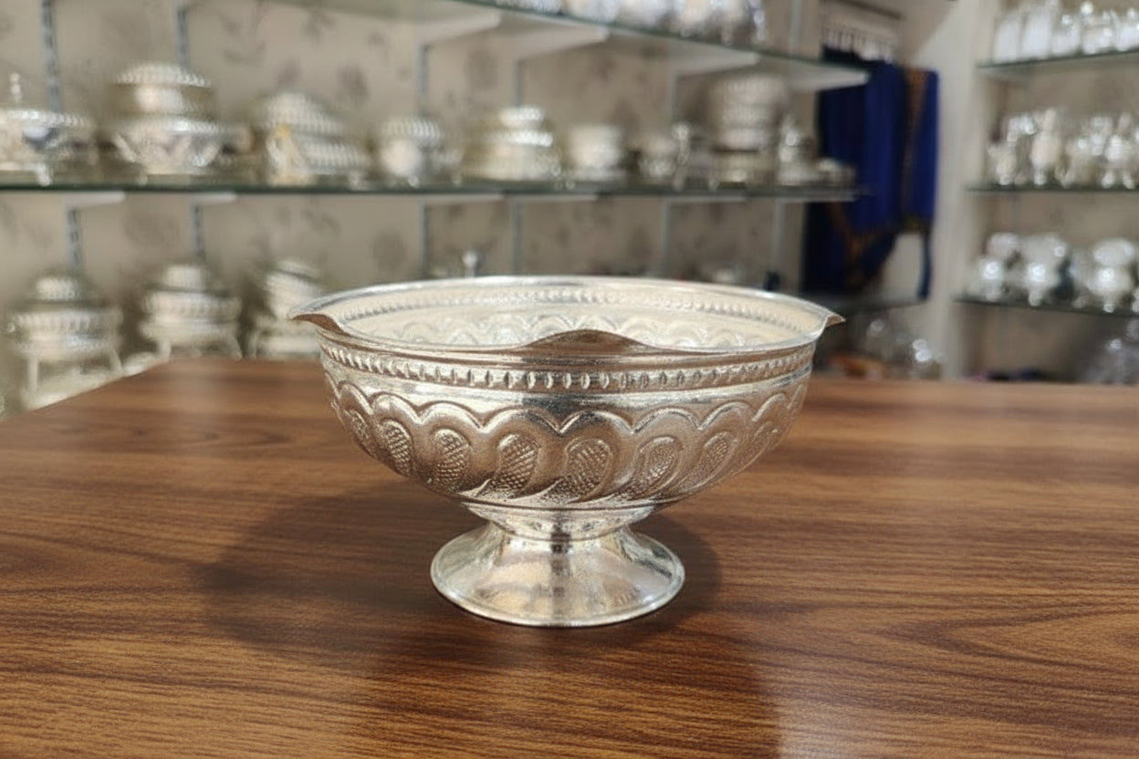German Silver Big Bowl – Elegant Serving Bowl for Fruits, Snacks, Prasadam, Pooja & Gifting