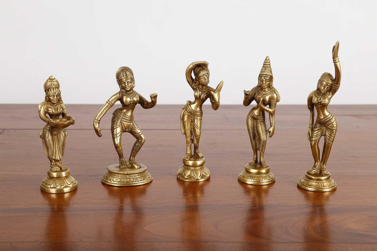 Dancing Lady Apsara Set of 5 Statues Brass Apsara Showpieces for Home Decor Gift