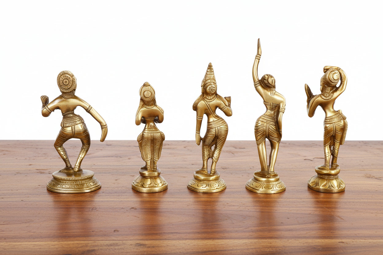 Dancing Lady Apsara Set of 5 Statues Brass Apsara Showpieces for Home Decor Gift