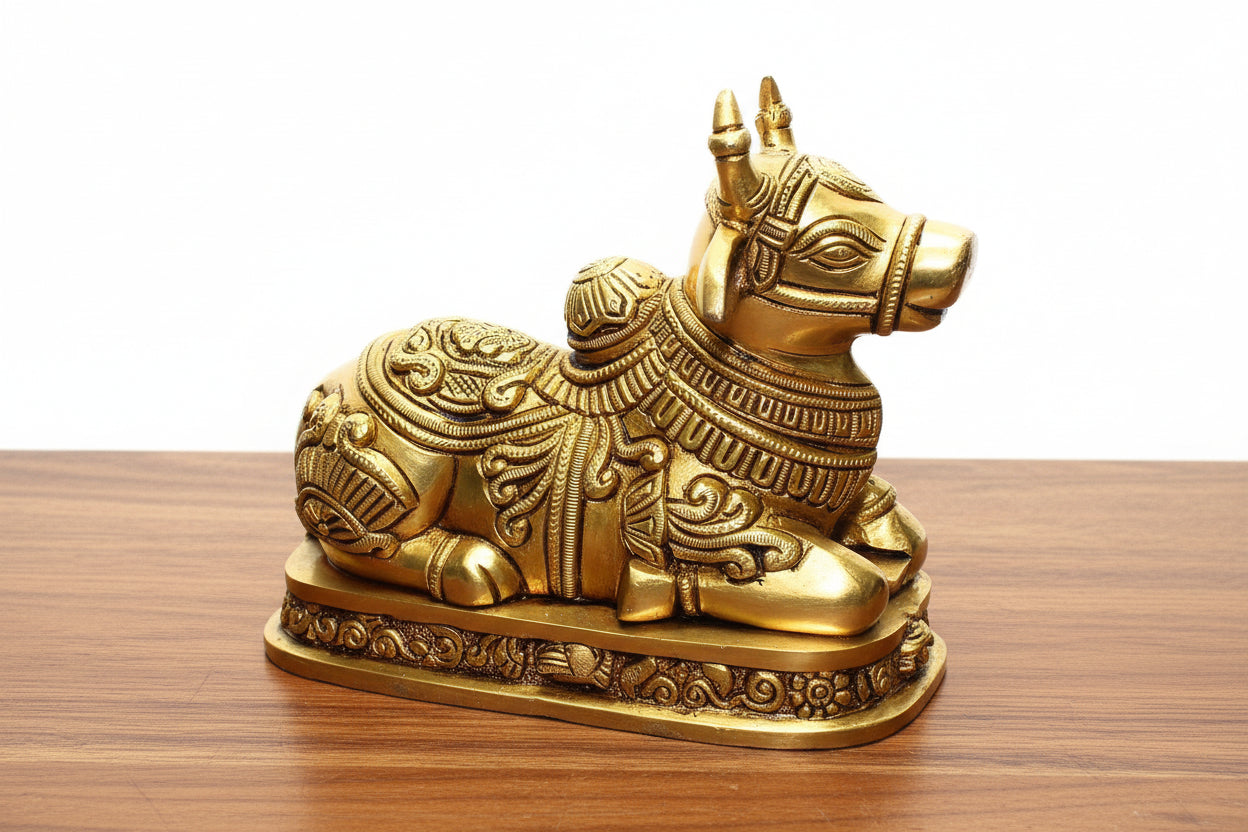 Brass Nandi Bull Statue – Sacred Showpiece for Home Décor, Temple & Spiritual Gifting