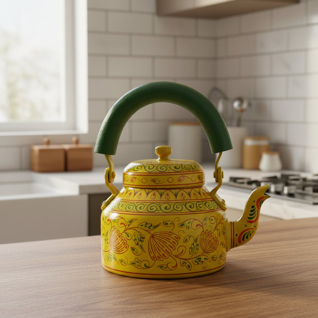 Colorful Handmade Kettle Décor | Bright Home Accent | Unique Kitchen Decoration, yellow